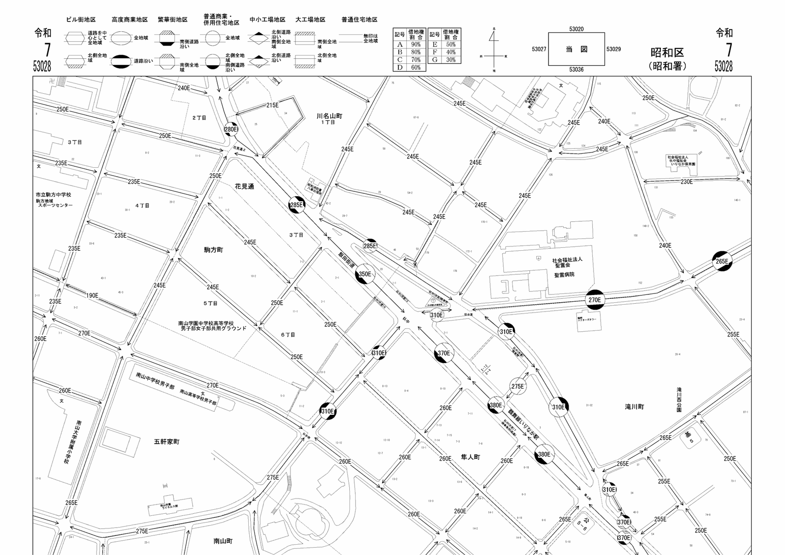 名古屋市昭和区（いりなか周辺）の路線価図 令和7年分